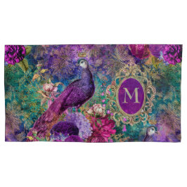 Monograma Dourado de Teal Roxo Elegante Peacock