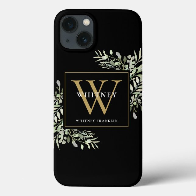 Monograma Dourado e Elegante Verde Moderno (Verso)