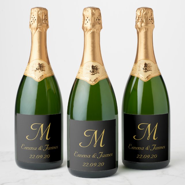Monograma Dourado elegante favorece vitória espuma (Garrafas)