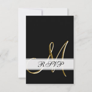 Monograma Dourado preto M que Wedding RSVP