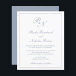 Monograma Dusty Orçamento Convite de Casamento<br><div class="desc">O convite de casamento do estilo tradicional, com um design simples e clássico com seu monograma inicial e seus nomes em um dentro de caligrafia elegante de uma fronteira fina. Todos os elementos de design estão em azul empoeirado sobre um fundo branco e podem ser alterados na ferramenta de edição...</div>