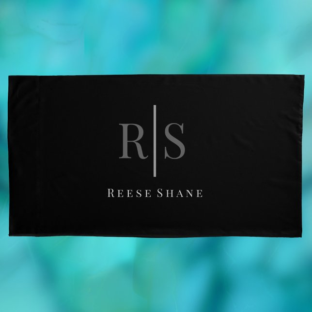 Monograma e Nome Branco da Cinza Elegante, Preto (Criador carregado)