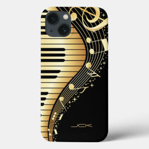 Monograma Elegante Black E Dourado Music Notes Des