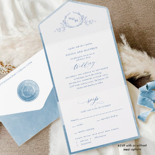 Monograma Elegante e Casamento Blue Watercolor