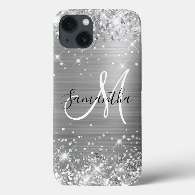 Monograma Elegante em Glitter Prateado (Verso)