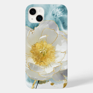 Monograma Elegante Flor Branco Simples Aquarela