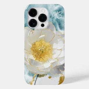 Monograma Elegante Flor Branco Simples Aquarela