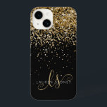 Monograma Elegante Glitter Dourado Glam<br><div class="desc">Capas de iphone de Monograma Elegante com Glitter Dourado. Personalize facilmente esta design de capa de telefone de chic com elegante brilho dourado em fundo preto. O design apresenta seu monograma manuscrito com toalhetes bonito e nome.</div>