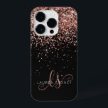 Monograma Elegante Glitter Dourado Glam Rosa<br><div class="desc">Capas de iphone de Monograma Elegante com Glitter Dourada Glitter. Personalize facilmente esta design de capa de telefone de chic com elegante brilho brilhante rosa de ouro em fundo preto. O design apresenta seu monograma manuscrito com toalhetes bonito e nome.</div>