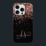 Monograma Elegante Glitter Dourado Glam Rosa<br><div class="desc">Capas de iphone de Monograma Elegante com Glitter Dourada Glitter. Personalize facilmente esta design de capa de telefone de chic com elegante brilho brilhante rosa de ouro em fundo preto. O design apresenta seu monograma manuscrito com toalhetes bonito e nome.</div>