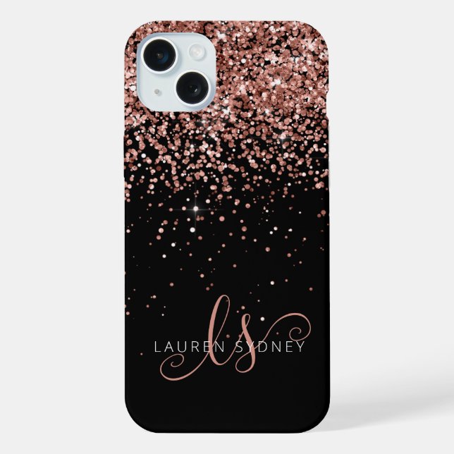 Monograma Elegante Glitter Dourado Glam Rosa (Verso)