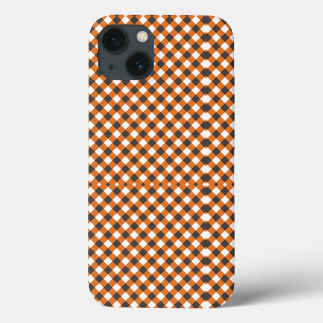 Monograma Elegante Laranja Branco Xadrez Gingham  (Verso)