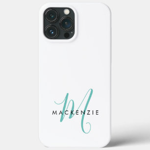 Monograma Elegante Moderno Branco Azul Escrito