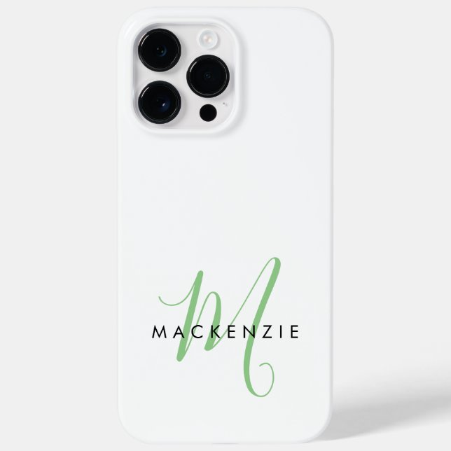 Monograma Elegante Moderno Branco Verde em Letra C (Verso)