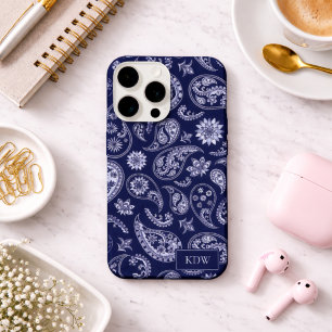 Monograma Elegante Paisley Azul