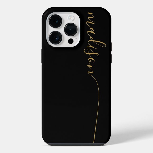 Monograma Elegante Preto Dourado Script (Verso)