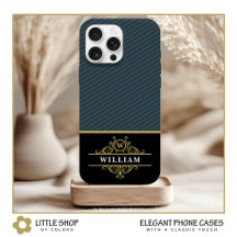 Monograma elegante preto e dourado com risca cinza