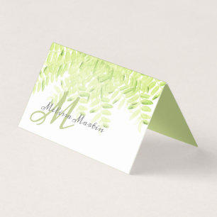 monograma elegante primavera verde folhas