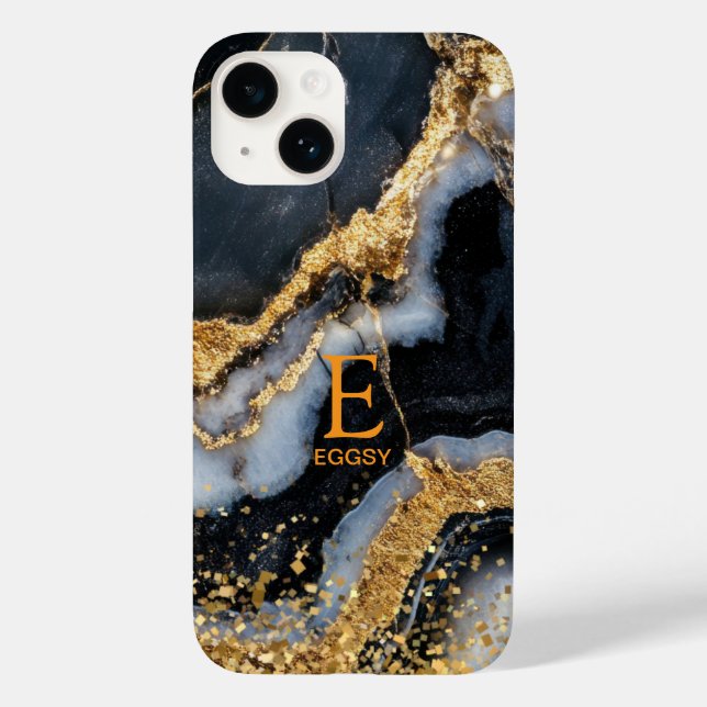 Monograma em glitter dourado mármore preto (Verso)