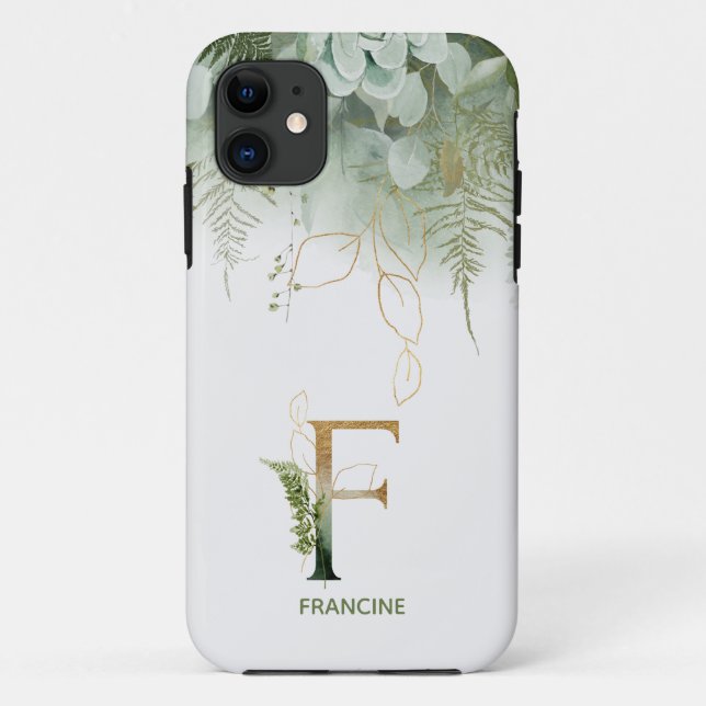 Monograma F Elegante Greenery capas de iphone (Verso)
