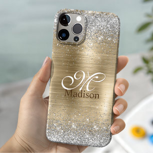 Monograma falso de glitter prata dourado brilhante