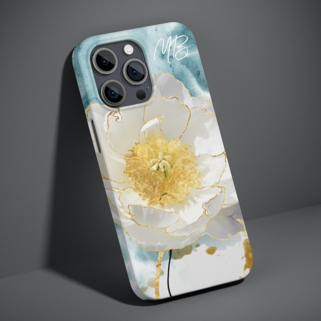 Monograma Flor de Água Elegante Simples Branco (Criador carregado)