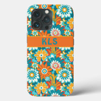 Monograma Floral Amarelo e Laranja Teal Retro