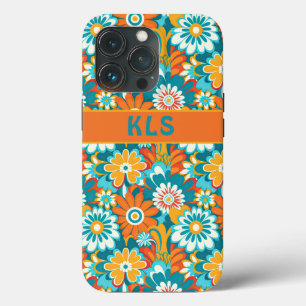 Monograma Floral Amarelo e Laranja Teal Retro