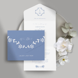 Monograma Floral Azul e Branco