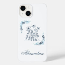 Monograma Floral Azul Inicial "A" Calmo
