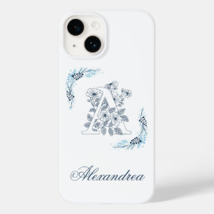 Monograma Floral Azul Inicial "A" Calmo