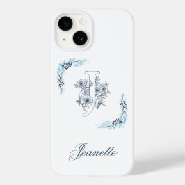 Monograma Floral Azul Inicial "J" Calmo