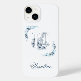 Monograma Floral Azul Inicial "U" Calmo