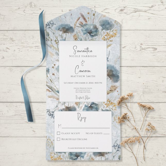 Monograma Floral Boho Dusty Azul e Castanho Sem Ja (Criador carregado)