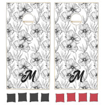 Monograma Floral Branco e Preto Moderno
