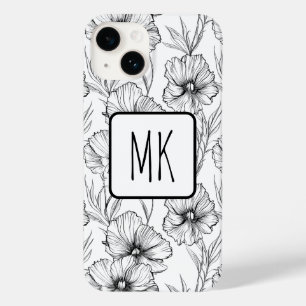 Monograma Floral Branco e Preto Moderno