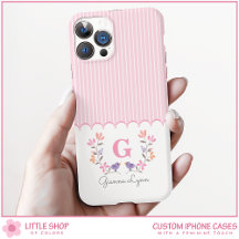 Monograma Floral com Listras Rosa Personalizado