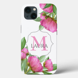 Monograma Floral Cor de Água Rosa Moderna