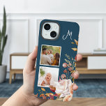 Monograma Floral de 2 Fotografias com Cor de Água<br><div class="desc">Cluster de canto moderno e tendências de flores bonito de aquarela,  dois modelos de foto quadrada e campo de texto monograma com cor de fundo personalizável.</div>