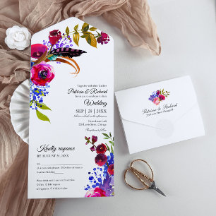 Monograma Floral de Borgonha Brilhante Casamento E