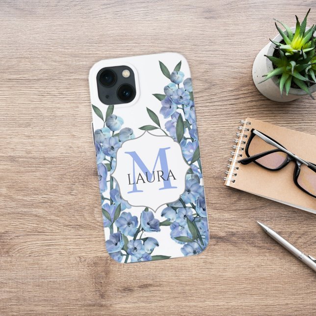 Monograma Floral de Cor Azul Moderna (Criador carregado)