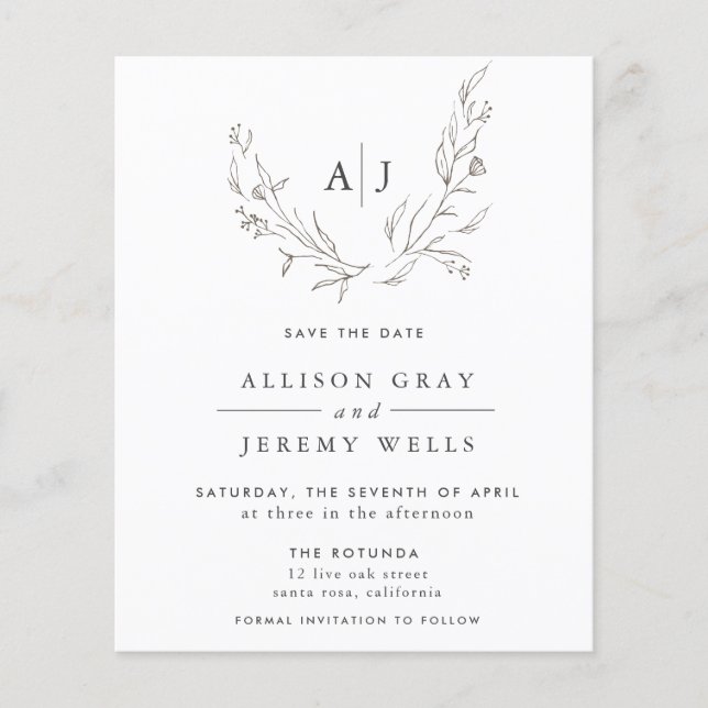 Monograma Floral de Orçamento Salvar o DAte (Frente)