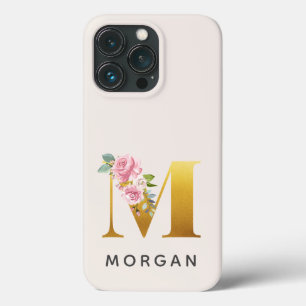 Monograma Floral Dourado Letra M Nome Personalizad