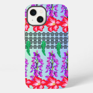 Monograma Floral iPhone 13 Caso, fundo azul