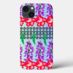 Monograma Floral iPhone 13 Caso, fundo azul