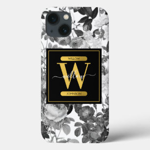 Monograma Floral Preto, Branco e Dourado