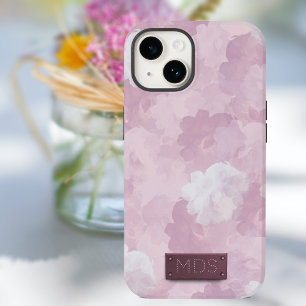 Monograma Floral Romântico com Cor de Água Rosa Es