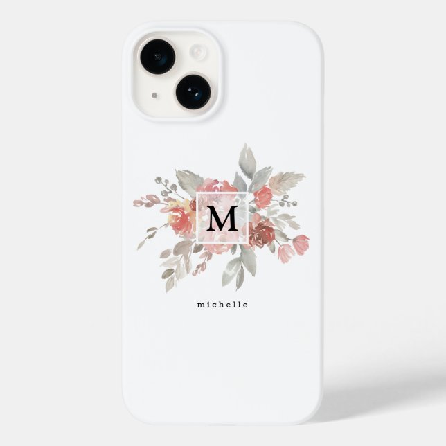 Monograma Floral Rosa Bege Elegante (Verso)