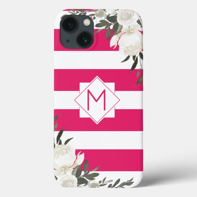 Monograma, Floral, Rosa Quente, com Brisas Brancas (Verso)