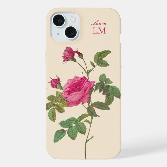Monograma Floral Rosa Rosa Rosa Elegante (Verso)